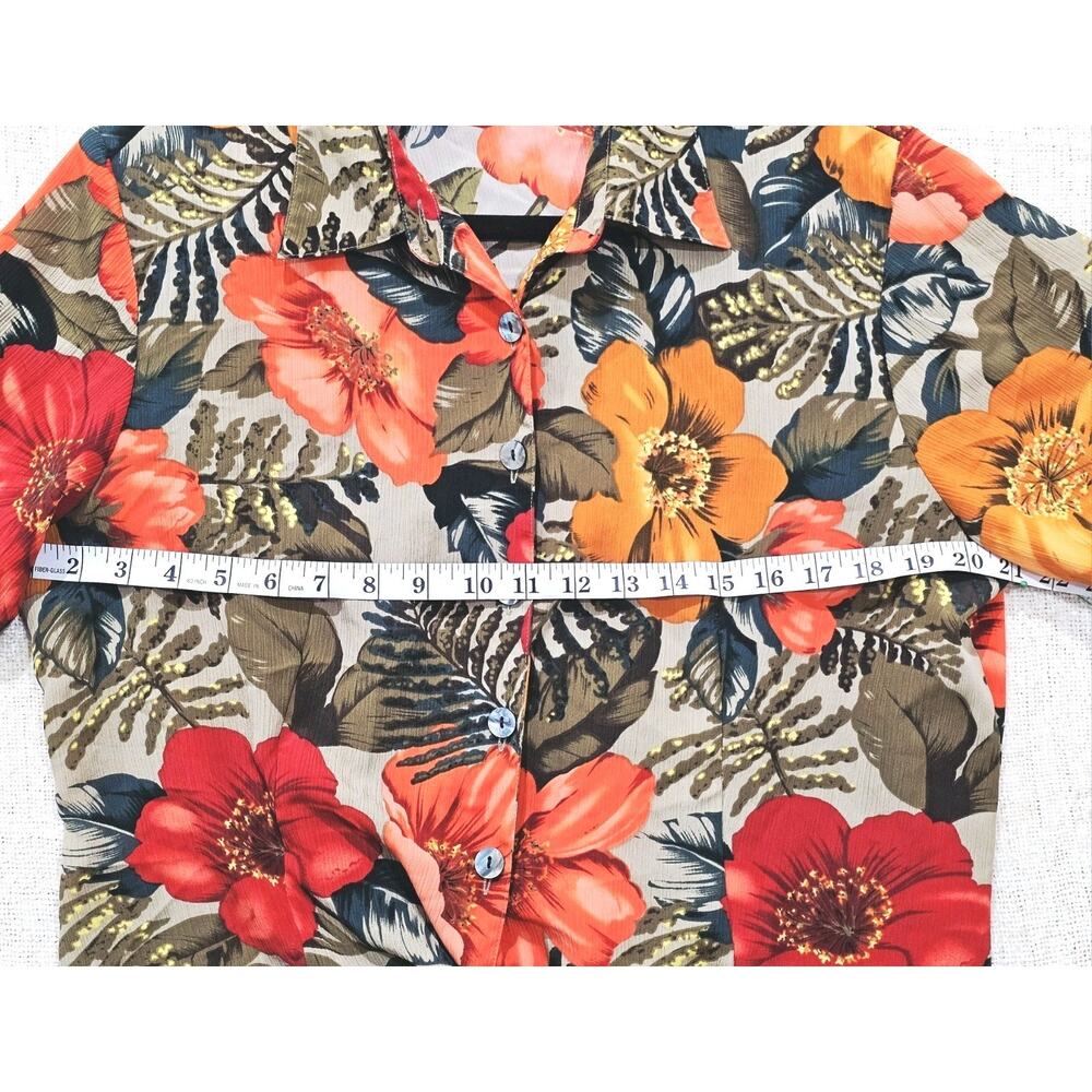 Kathy Che Hawaiian Shirt Crop w/ Tie Women's Size 14 Tropical Beach Vacation - Picture 3 of 5